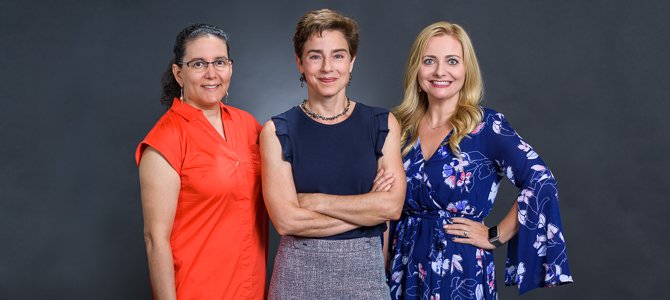Rebecca Fisher, PhD (left), Amelia Gallitano, MD, PhD (center), and Melissa Herbst-Kralovetz, PhD (right) Rebecca Fisher, PhD (left), Amelia Gallitano, MD, PhD (center), and Melissa Herbst-Kralovetz, PhD (right)