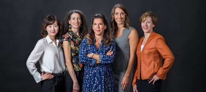 Won Hee Lee, PhD (left), Anne Titelbaum, PhD (center-left), Pamela Garcia-Filion, PhD (center), Rachel Rowe, PhD (center-right) and Aryn O’Connor, PhD (right)